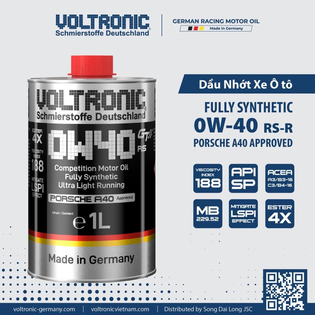 Nhớt Ô Tô Voltronic 0W40 RS Porsche A40 1L