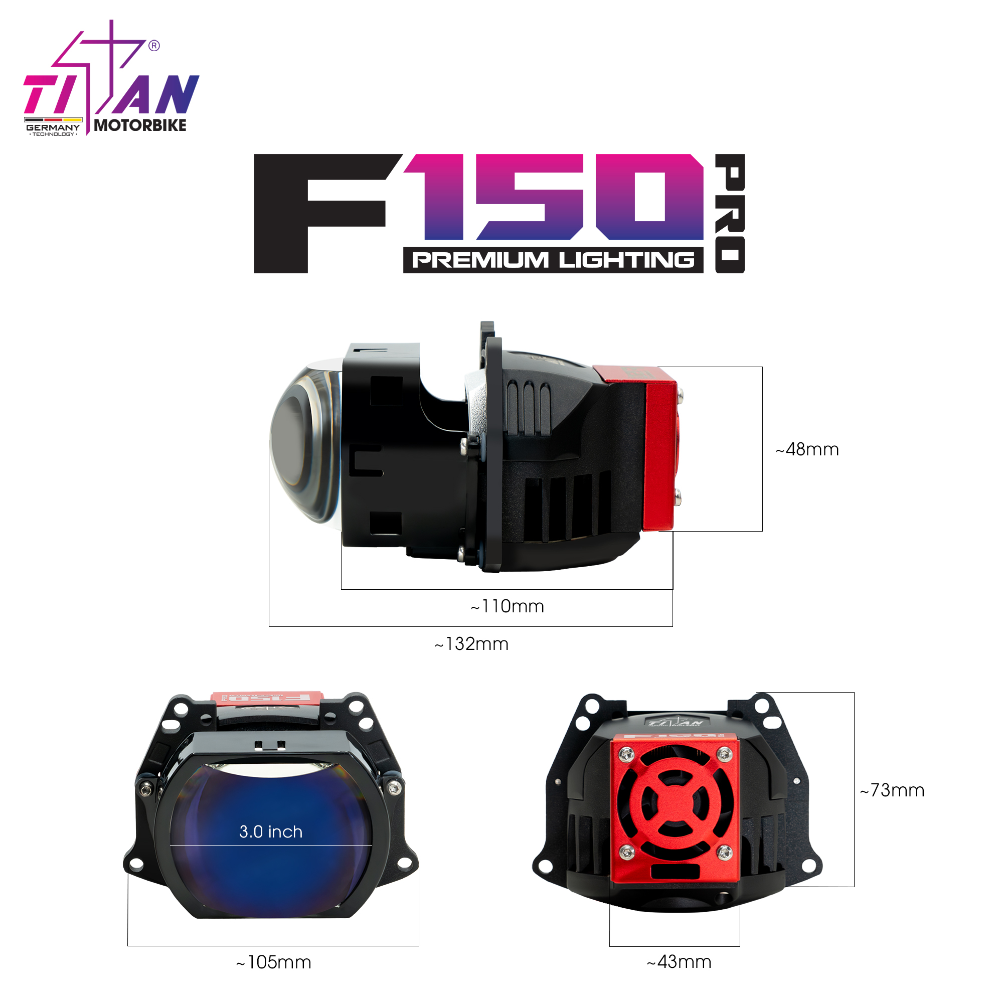 BI LED TITAN MOTO F150 PRO SQUARE