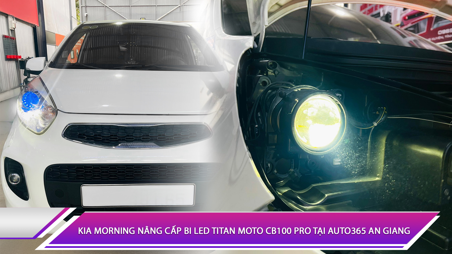Kia Morning nâng cấp bi LED Titan Moto CB100 Pro tại Auto365 An Giang